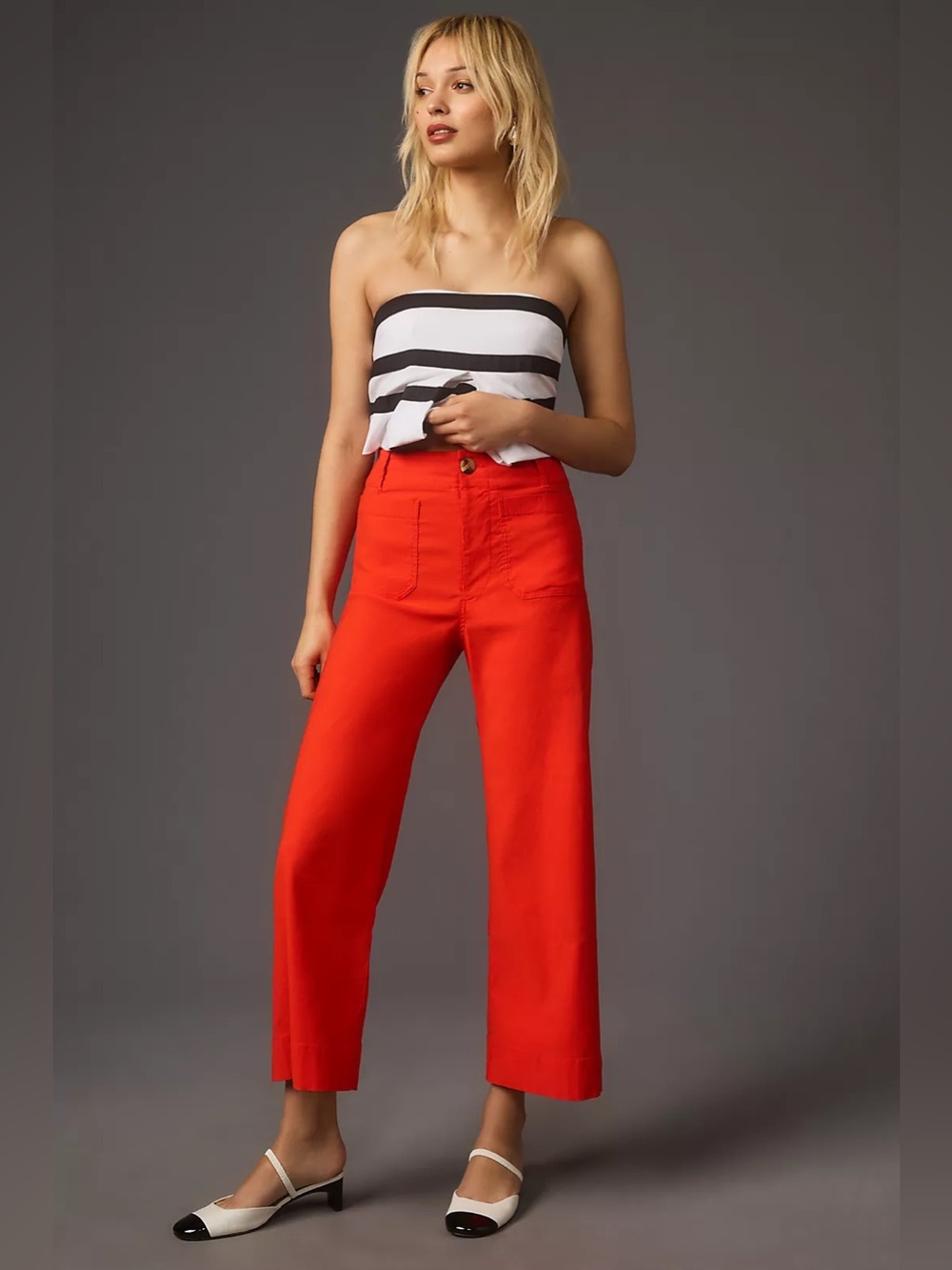 Anthropologie Maeve The Colette Cropped Wide-Leg Trousers Orange Red Size 31 - Picture 2 of 13